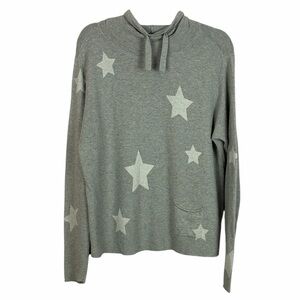 Charlie B Star Print Cowl Neck Knit Sweater Grey Cotton Size Large Casual